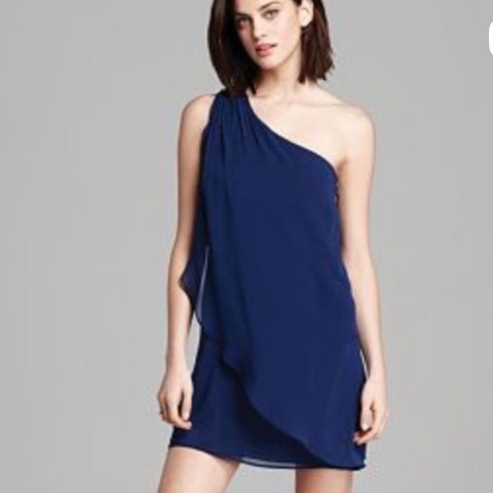 Alice + Olivia One-Shoulder Navy Blue Cocktail Dress